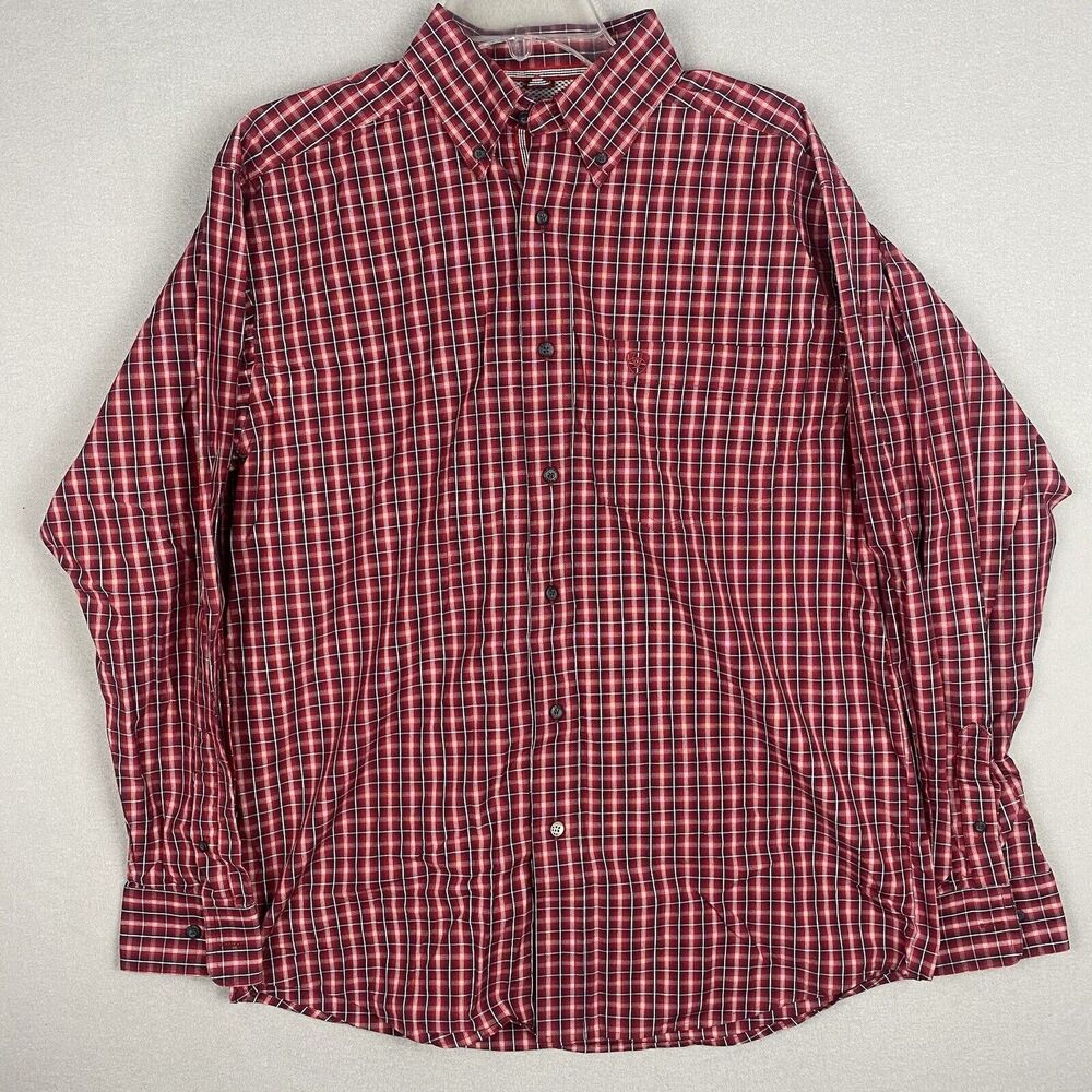Ariat Pro Series Button Down Shirt Mens Size Medium Red Black Check Pattern